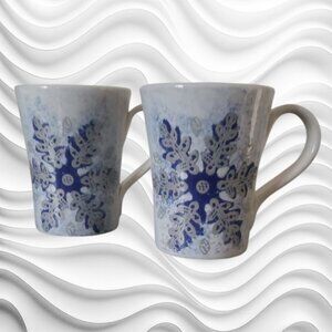 Italian Hand Crafted Ceramiche Umbre Winter Snowflake Frost Mugs  Set of 2  NWT